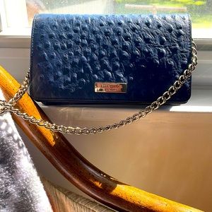 Kate Spade Ostrich Crossbody Chain Bag Navy Blue